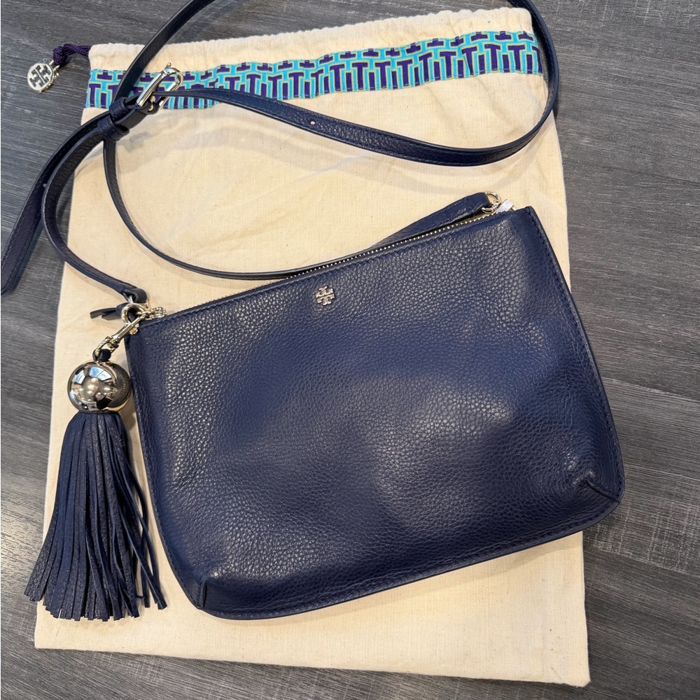 Tory Burch Navy Leather Authentic Crossbody Bag